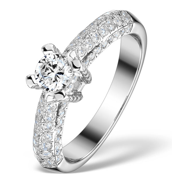 Sidestone Engagement Ring Nova 1.20ct SI2 Pave Diamonds 18K White Gold