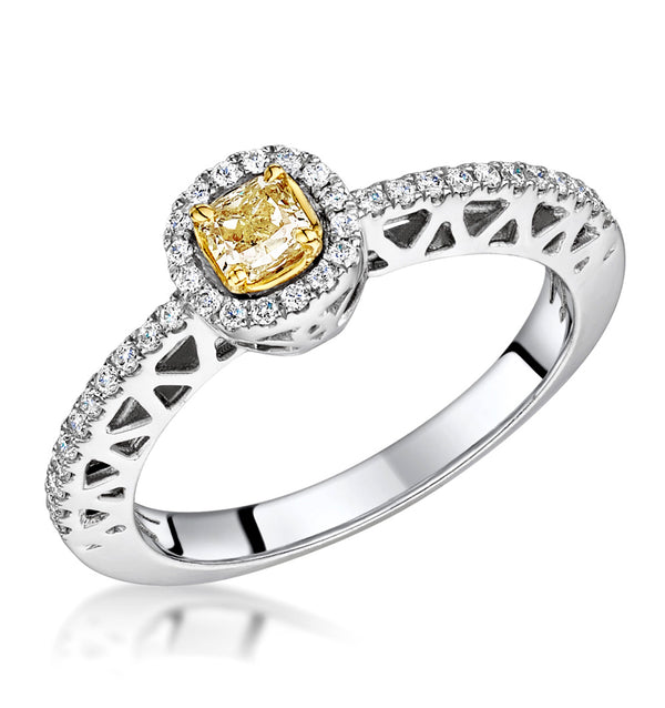 Adrianna Yellow Diamond Halo Engagement Ring 0.46ct in 18K White Gold
