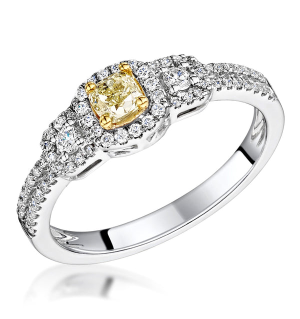 Isabella Yellow Diamond Halo Engagement Ring 0.53ct in 18K White Gold