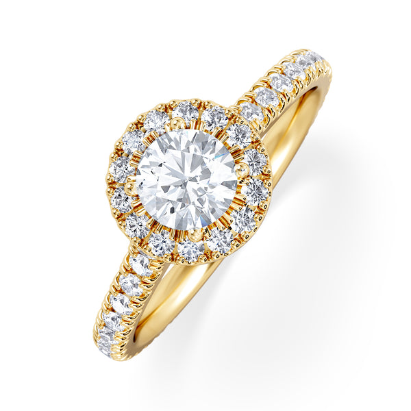 Reina Lab Diamond Halo Engagement Ring in 18K Gold 1.10ct F/VS1