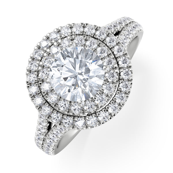 Camilla GIA Diamond Halo Engagement Ring 18K White Gold 1.85ct G/SI1