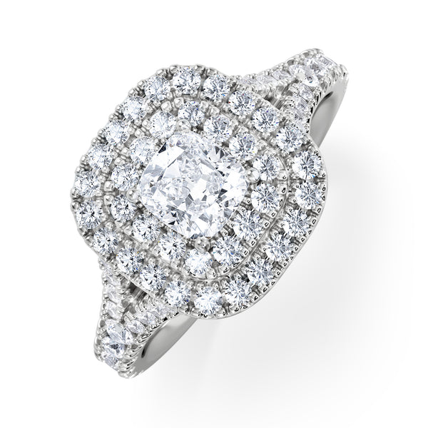 Anastasia Diamond Halo Engagement Ring 18K White Gold 1.30ct G/SI2