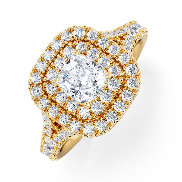 Anastasia GIA Diamond Halo Engagement Ring in 18K Gold 1.45ct G/VS2