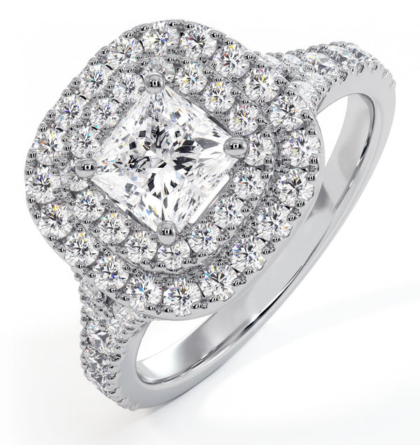 Cleopatra GIA Diamond Halo Engagement Ring 18K White Gold 1.45ct G/VS1