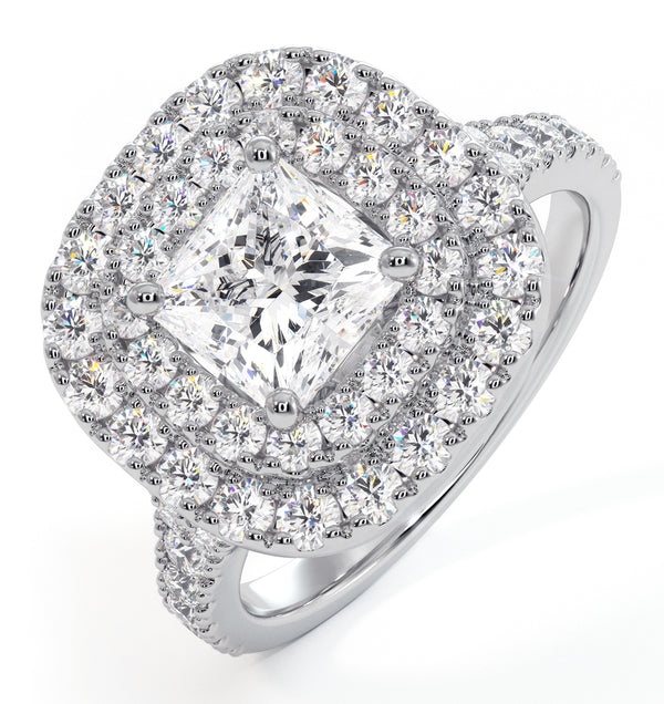 Cleopatra GIA Diamond Halo Engagement Ring in Platinum 1.85ct G/VS1