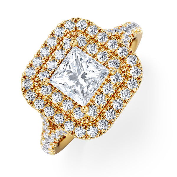 Cleopatra Lab Diamond Halo Engagement Ring in 18K Gold 1.85ct F/VS1