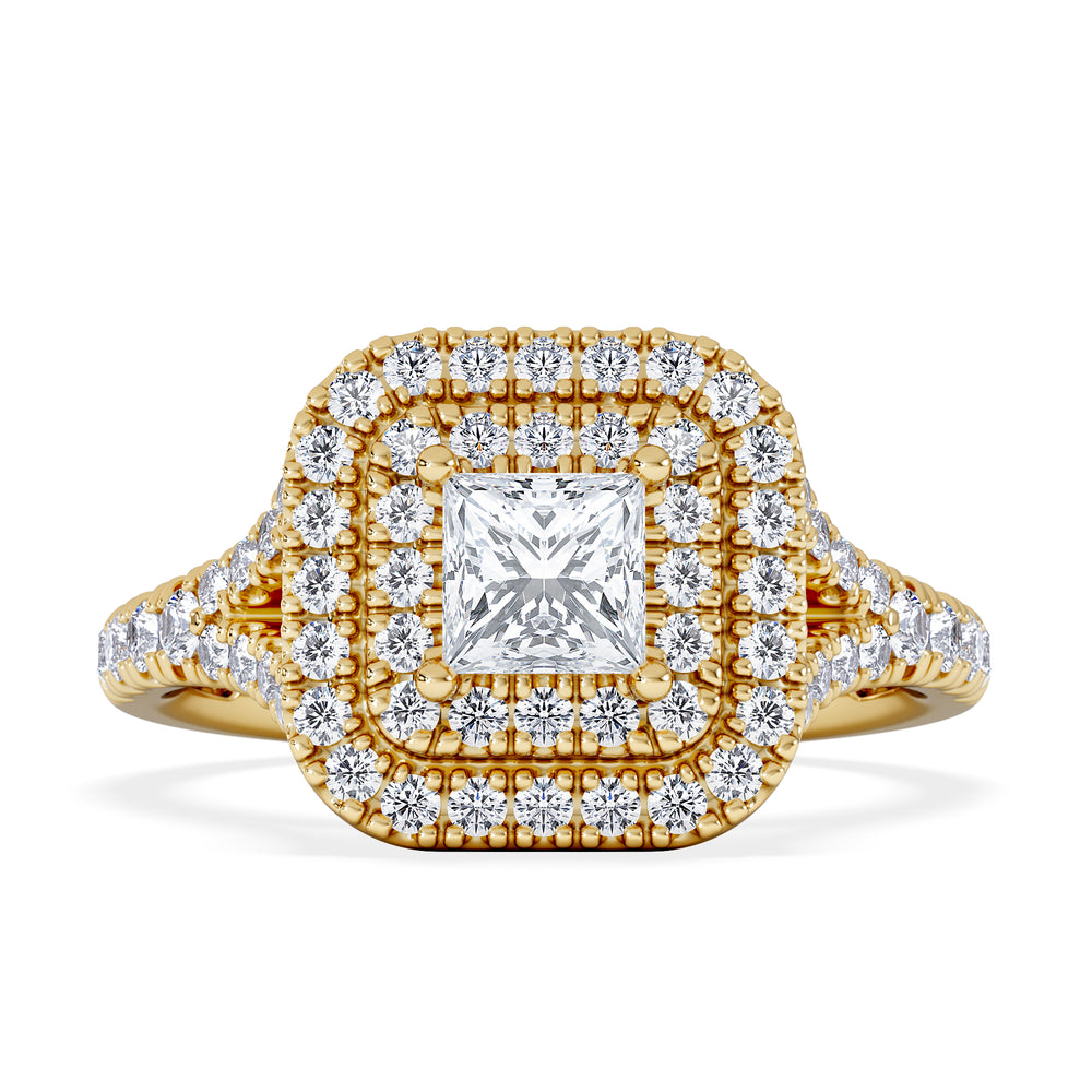 Cleopatra Lab Diamond Halo Engagement Ring in 18K Gold 1.20ct F/VS1