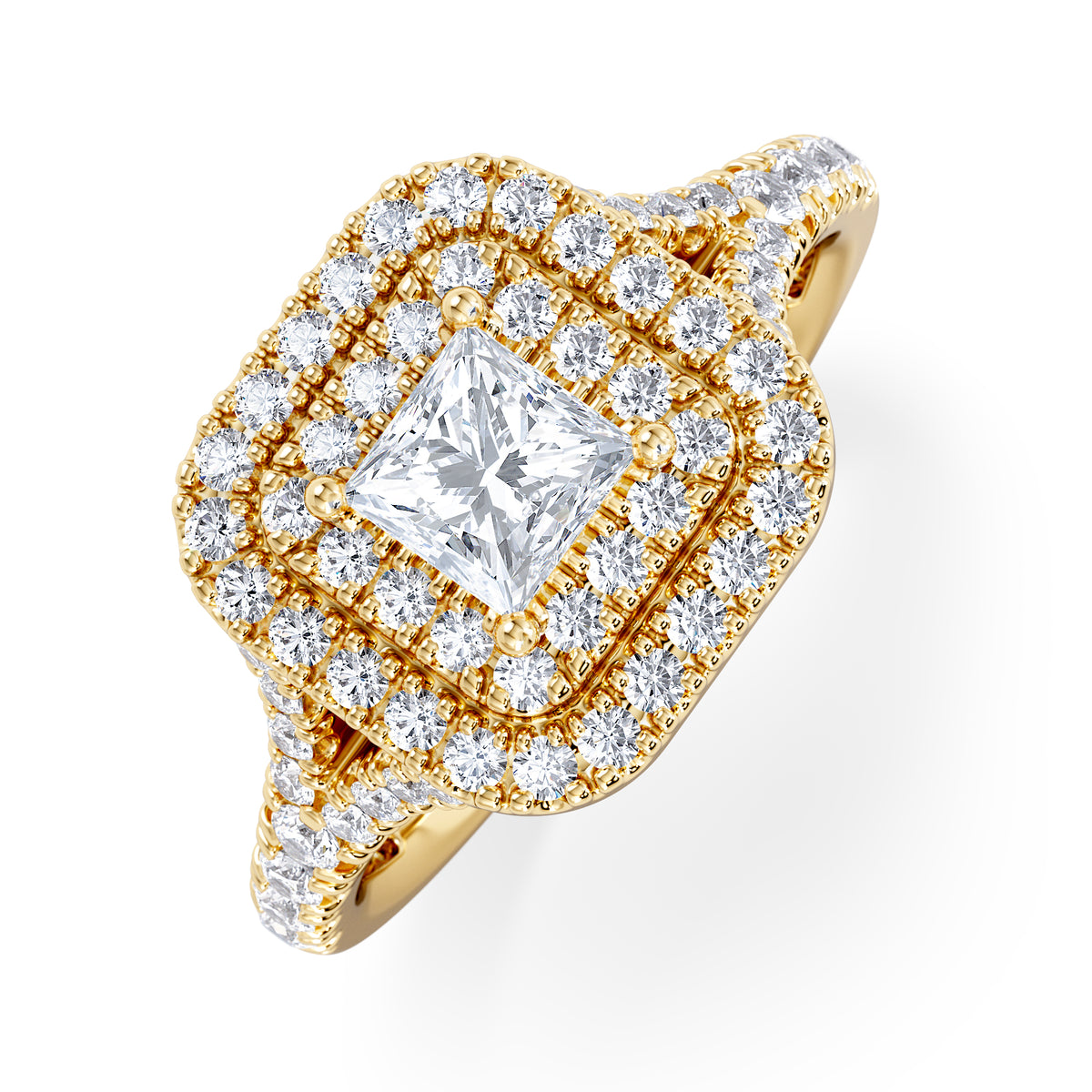 Cleopatra Lab Diamond Halo Engagement Ring in 18K Gold 1.20ct F/VS1