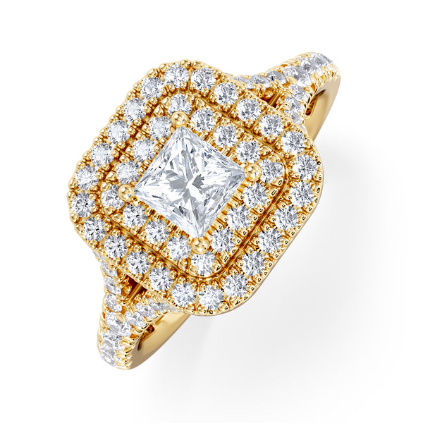 Cleopatra Lab Diamond Halo Engagement Ring in 18K Gold 1.20ct F/VS1