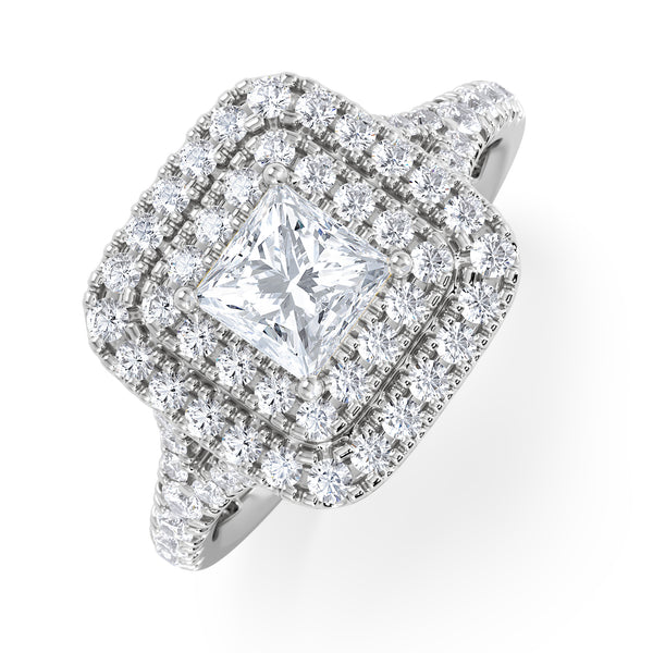 Cleopatra GIA Diamond Halo Engagement Ring in Platinum 1.45ct G/SI2