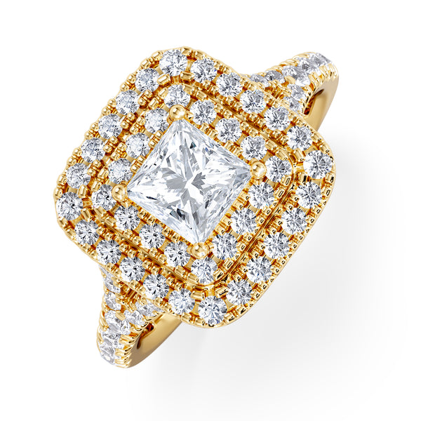 Cleopatra GIA Diamond Halo Engagement Ring in 18K Gold 1.45ct G/SI2