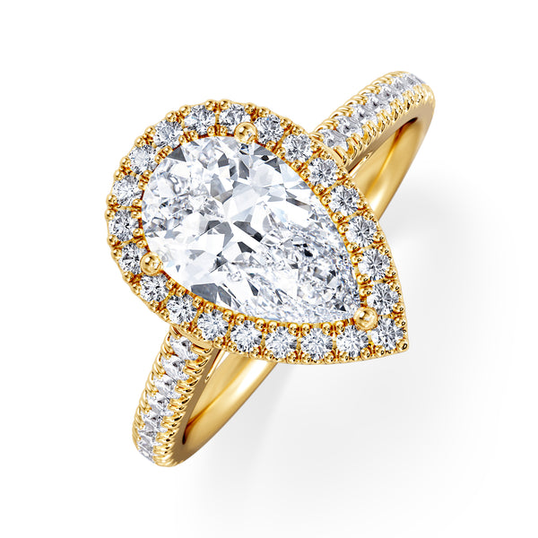 Diana Lab Diamond Pear Halo Engagement Ring in 18K Gold 2.10ct F/VS1