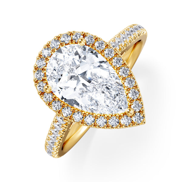 Diana Lab Diamond Pear Halo Engagement Ring in 18K Gold 2.60ct F/VS1