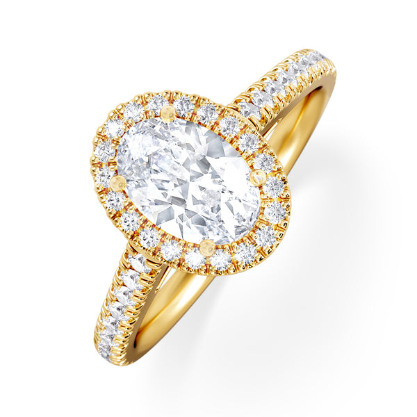 Georgina Lab Oval Diamond Halo Engagement Ring 18K Gold 1.55ct F/VS1