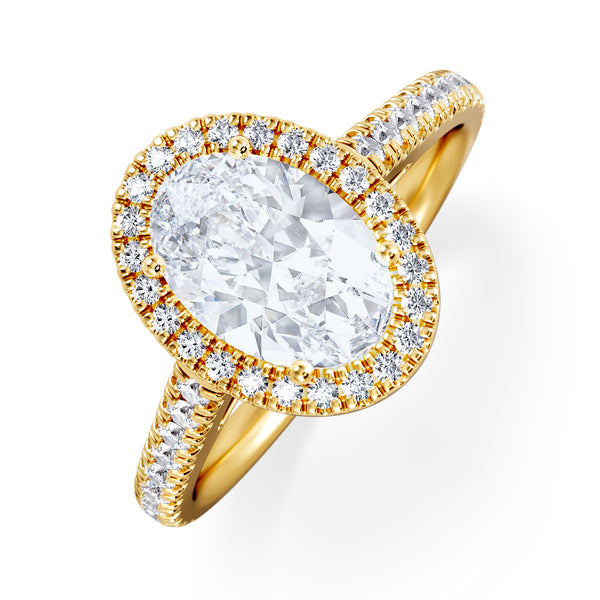 Georgina Lab Oval Diamond Halo Engagement Ring 18K Gold 2.05ct F/VS1