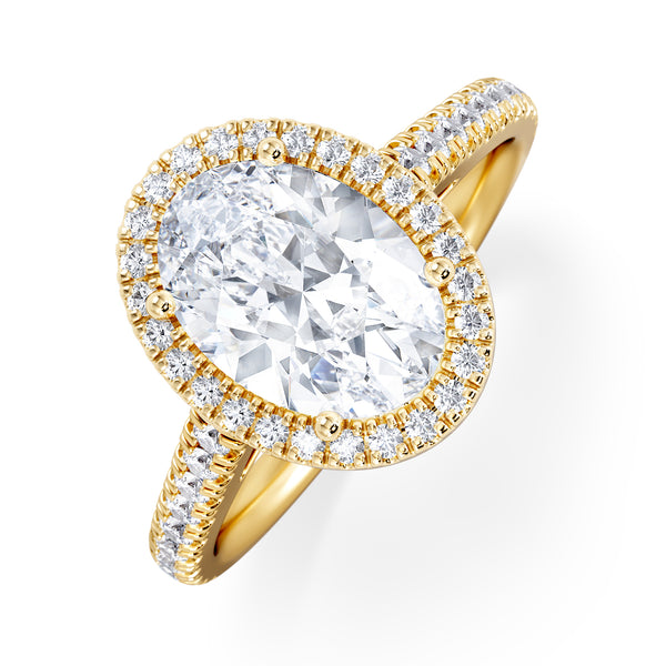 Georgina Lab Oval Diamond Halo Engagement Ring 18K Gold 2.55ct F/VS1