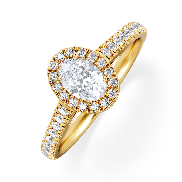 Georgina Lab Oval Diamond Halo Engagement Ring 18K Gold 1.00ct F/VS1