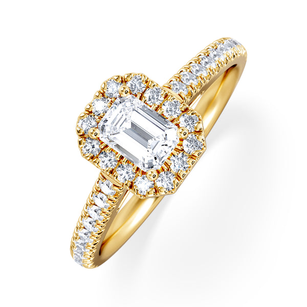 Annabelle Lab Diamond Halo Engagement Ring in 18K Gold 1ct F/VS1