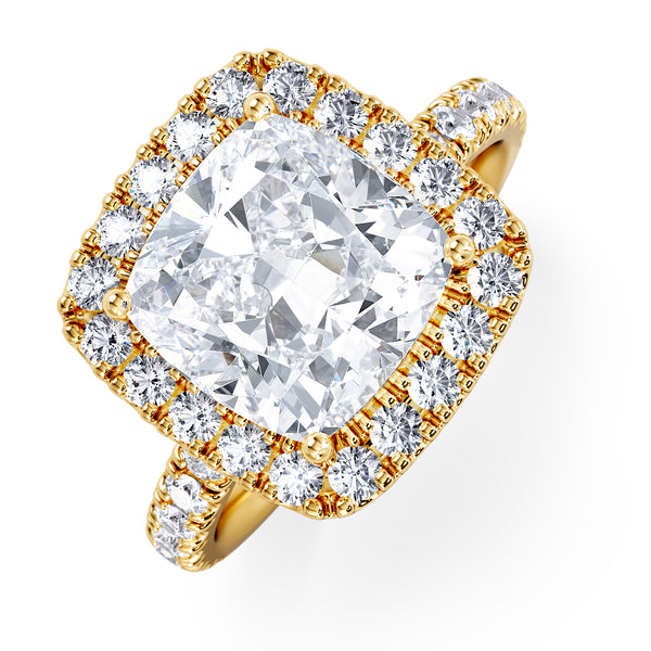 Beatrice 3.55ct Lab Diamond Cushion Cut Engagement Ring in 18K Yellow Gold G/VS1