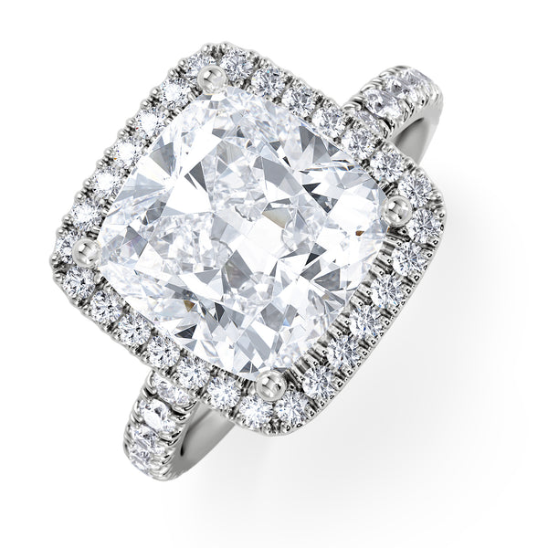 Beatrice 5.75ct Lab Diamond Cushion Cut Engagement Ring in 18K White Gold G/VS1