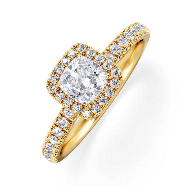 Beatrice Lab Diamond Halo Engagement Ring in 18K Gold 1ct F/VS1