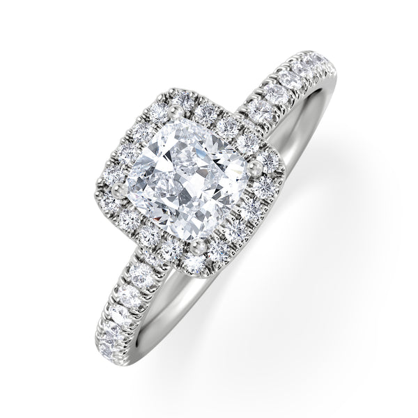 Beatrice GIA Diamond Halo Engagement Ring 18K White Gold 1.25ct G/SI2