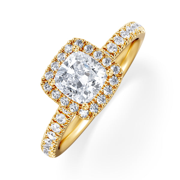 Beatrice GIA Diamond Halo Engagement Ring in 18K Gold 1.25ct G/SI2