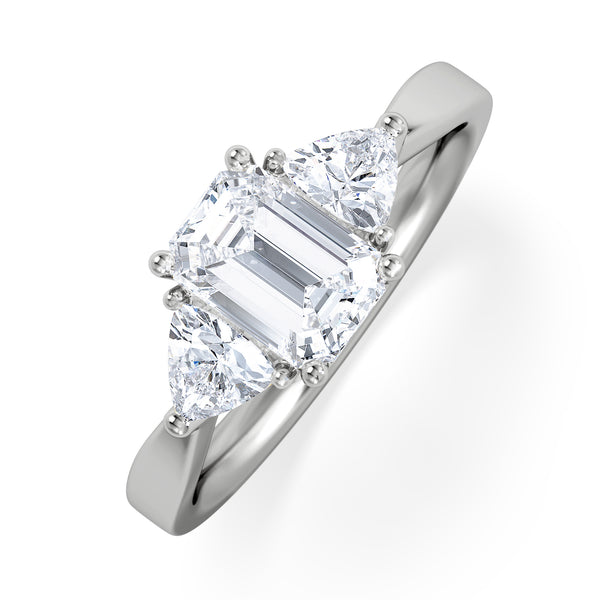 Aurora Lab Diamond Emerald Cut and Trillion 1.70ct Ring in Platinum F/VS1