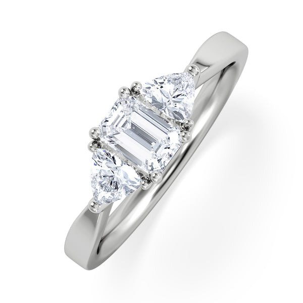 Aurora Lab Diamond Emerald Cut and Trillion 1.00ct Ring in 18K White Gold F/VS1