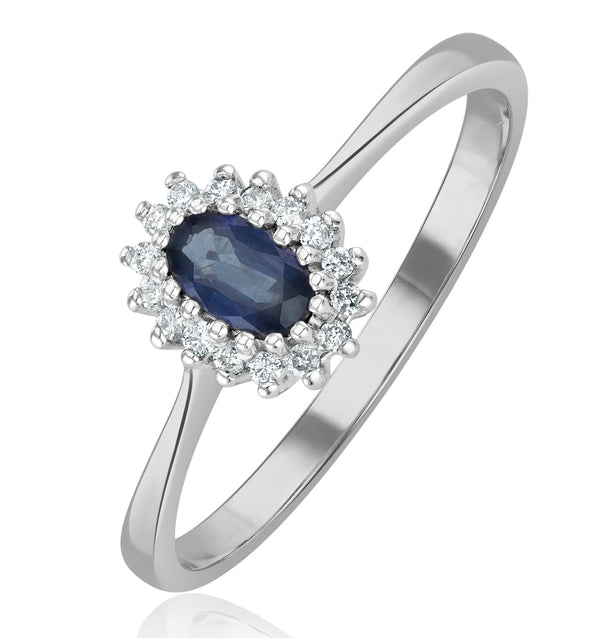 Sapphire 5 x 3mm And Diamond 9K White Gold Ring A4432