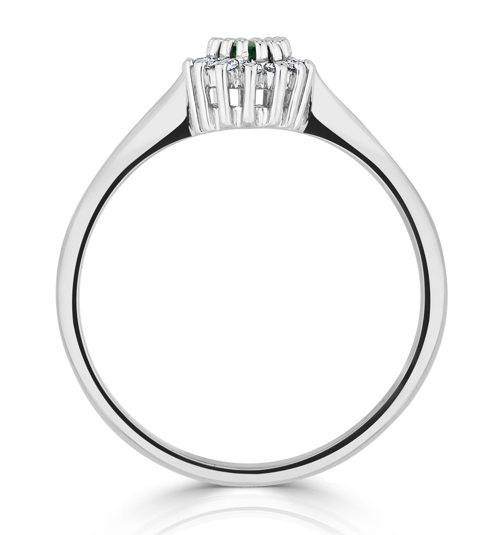 Emerald 5 x 3mm And Diamond 18K White Gold Ring FET29-GY
