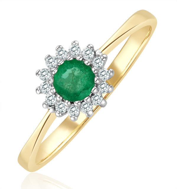 Emerald 3.5mm And Diamond 9K Gold Ring