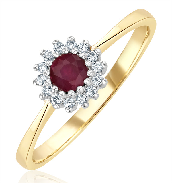 Ruby 3.5 x 3.5mm And Diamond 9K Gold Ring