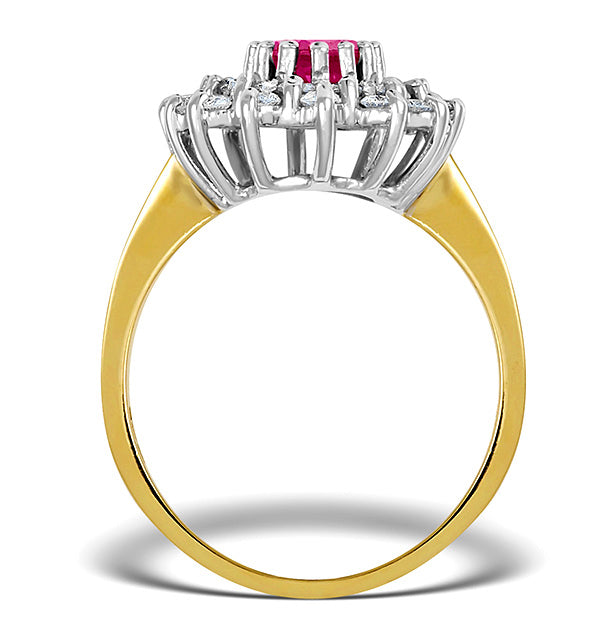 Ruby 7 x 5mm And Diamond 9K Gold Ring A3373