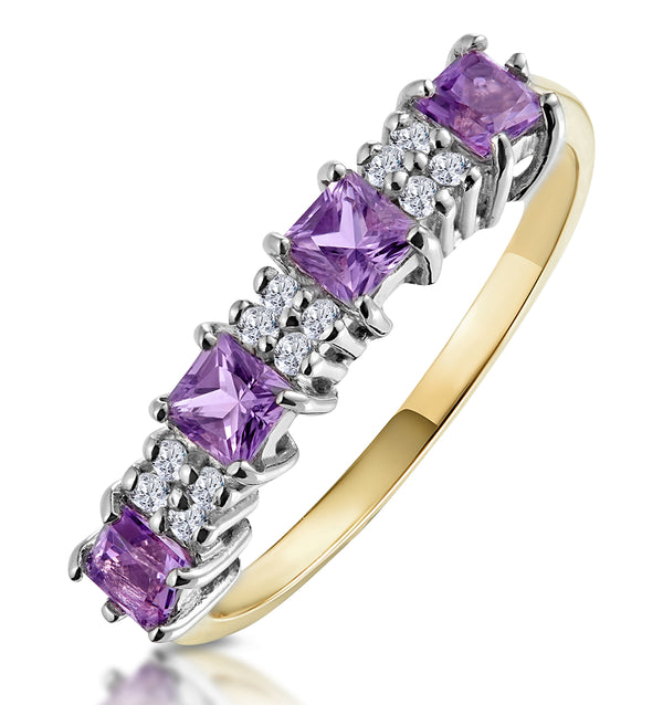 Amethyst 0.56ct And Diamond 9K Gold Ring