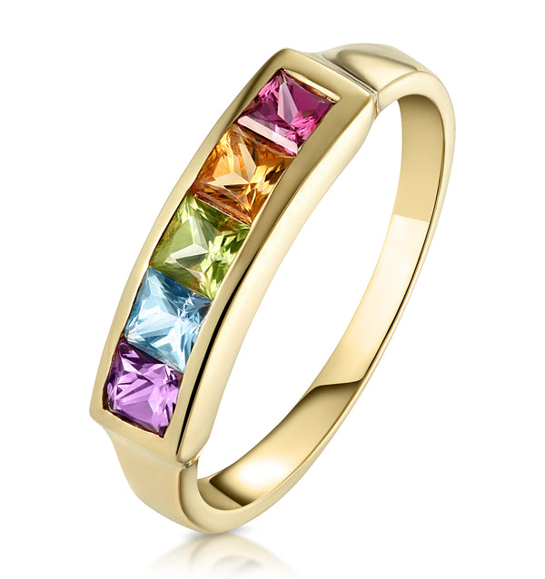 Multi Gem Stone 9K Yellow Gold Ring