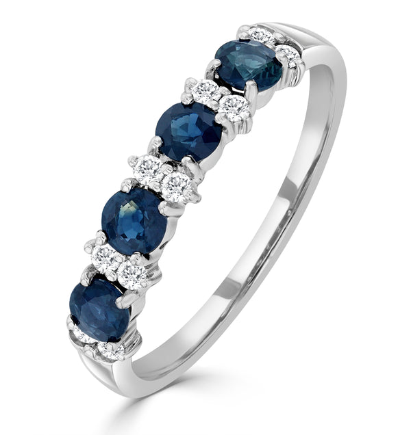 Sapphire 0.70ct And Diamond 9K White Gold Ring