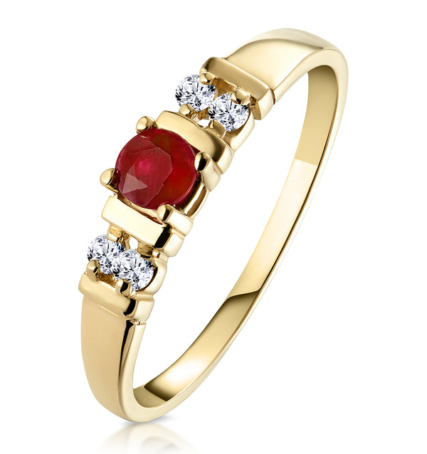 Ruby 3.75mm And Diamond 18K Gold Ring