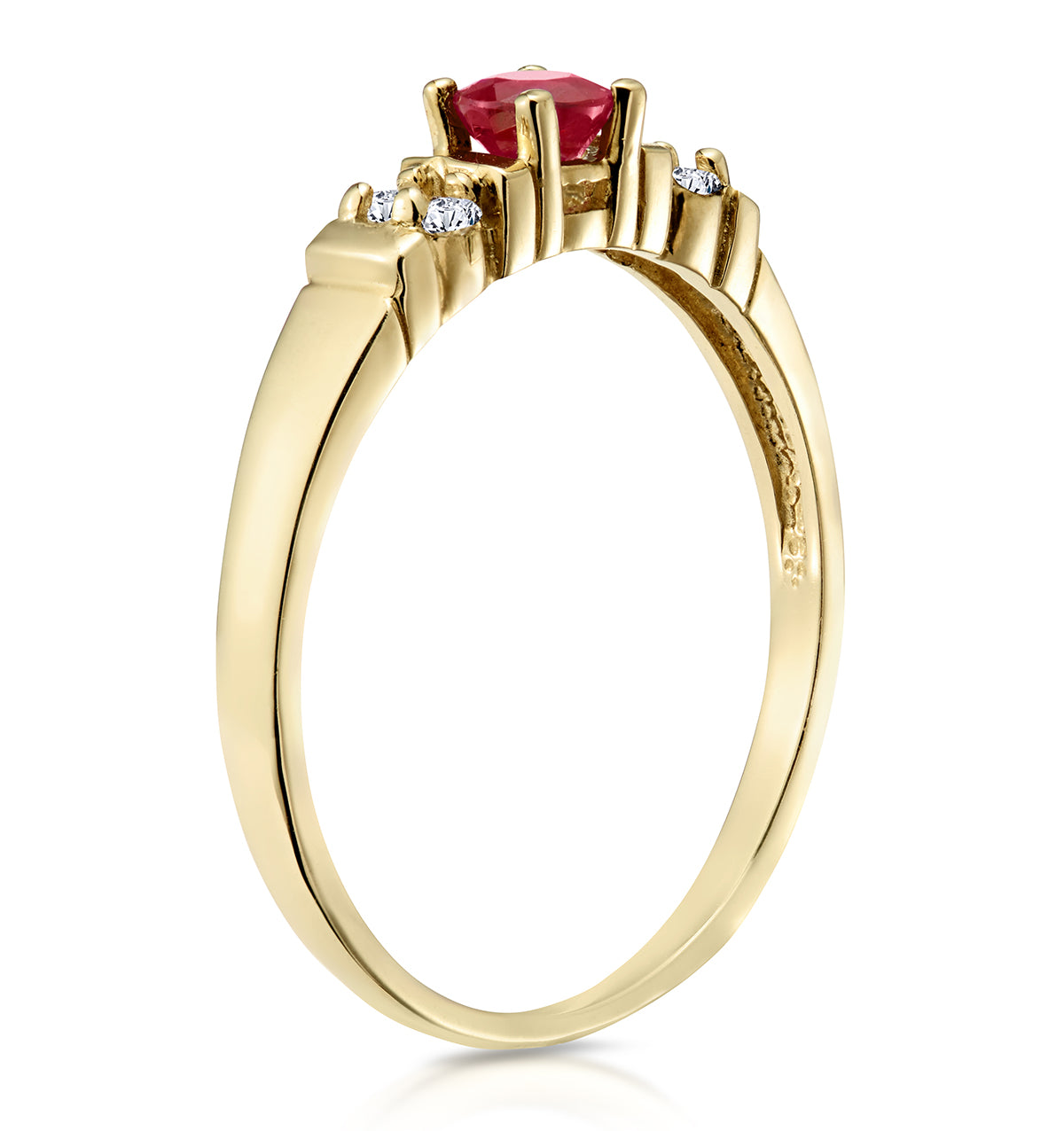 Ruby 3.75mm And Diamond 18K Gold Ring