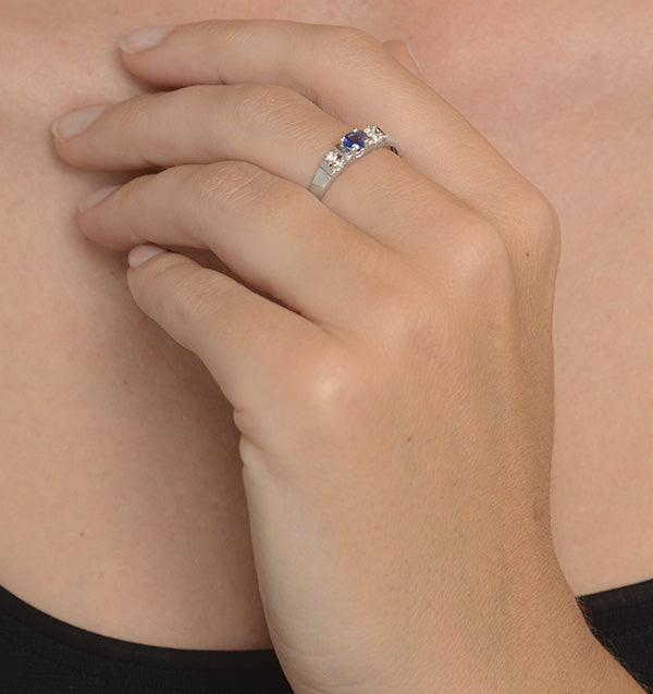 Sapphire 3.75mm And Diamond 9K White Gold Ring
