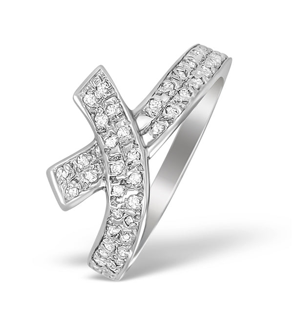 9K White Gold Diamond Pave Cross Design Ring - A4255 - SIZE M