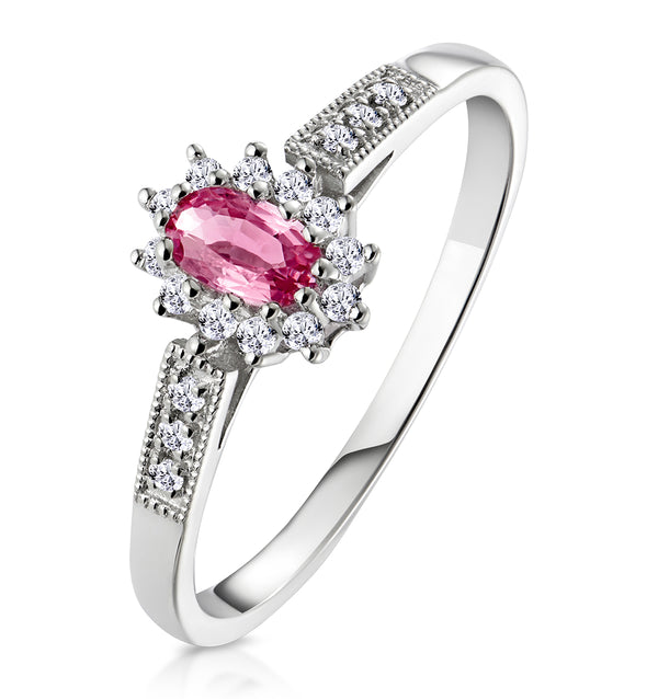 9K White Gold Diamond Pink Sapphire Ring 0.14ct