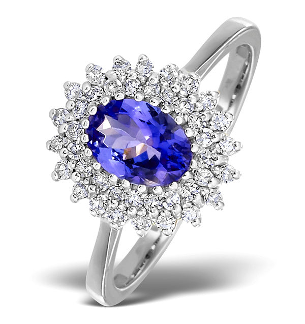 Tanzanite 7 x 5mm And Diamond 9K White Gold Ring