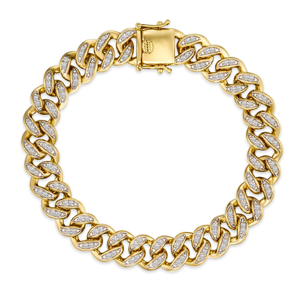 1.20CT Mens Lab Diamond Cuban Havana Link Bracelet in 18K Gold Vermeil