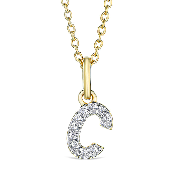 Love Letter Initial C Lab Diamond Necklace set in 18K Gold Vermeil