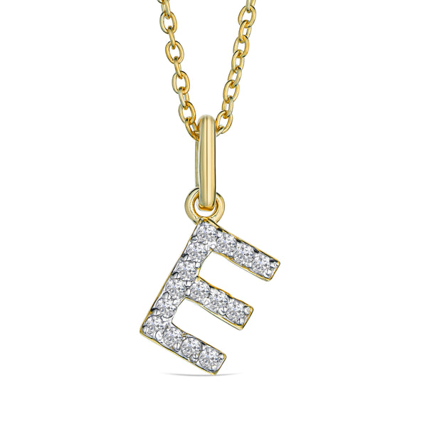 Love Letter Initial E Lab Diamond Necklace set in 18K Gold Vermeil