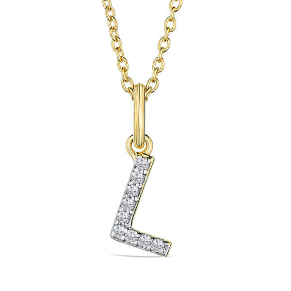Love Letter Initial L Lab Diamond Necklace set in 18K Gold Vermeil