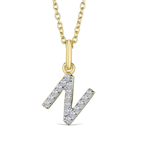 Love Letter Initial N Lab Diamond Necklace set in 18K Gold Vermeil