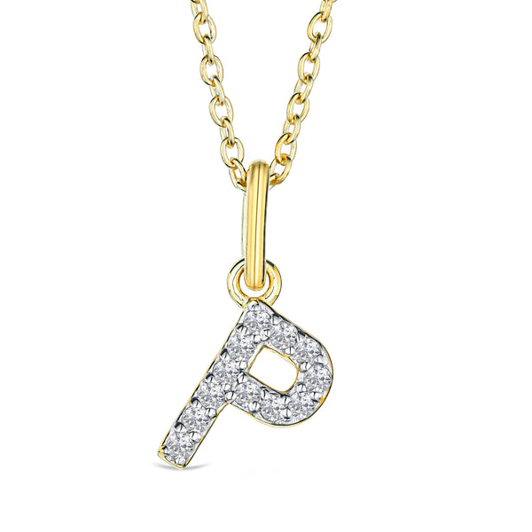 Love Letter Initial P Lab Diamond Necklace set in 18K Gold Vermeil
