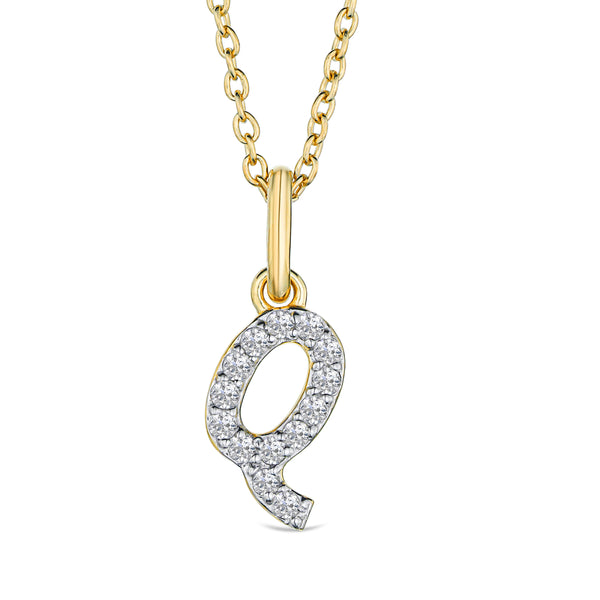 Love Letter Initial Q Lab Diamond Necklace set in 18K Gold Vermeil